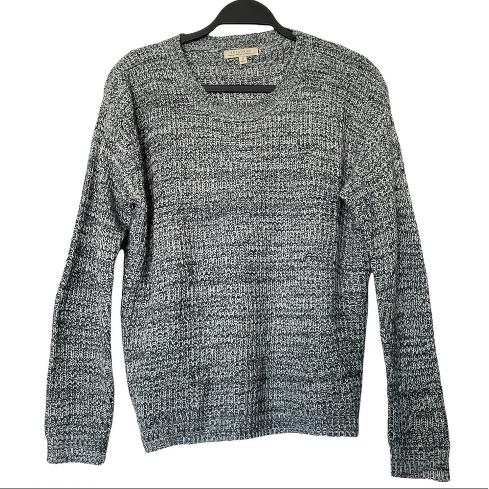 Polyagram Knit Crew Neck Sweater Heart Patches on Elbows - Navy/White Size Small